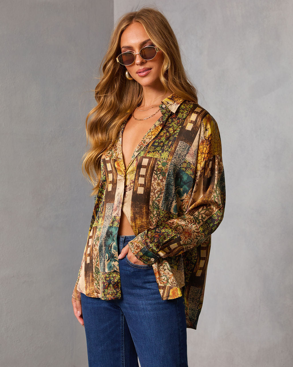 Fallowed Field Print Button Up Top
