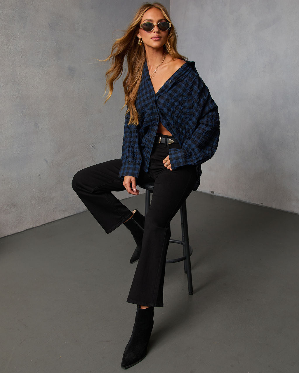 Keren Plaid Button Down Top
