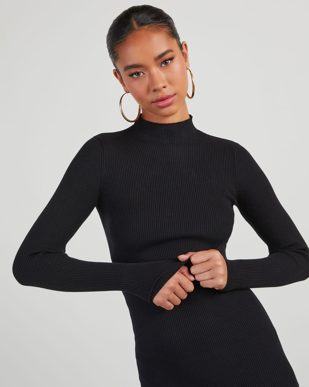 Essential Mock Neck Knit Midi Dress