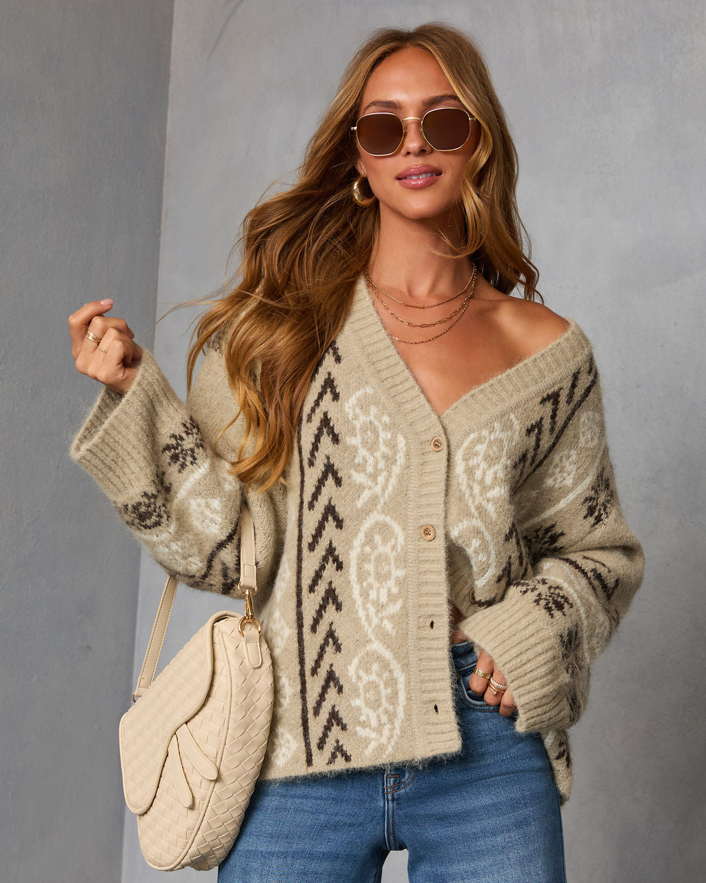 Oat Loop  Abstract Print Cardigan