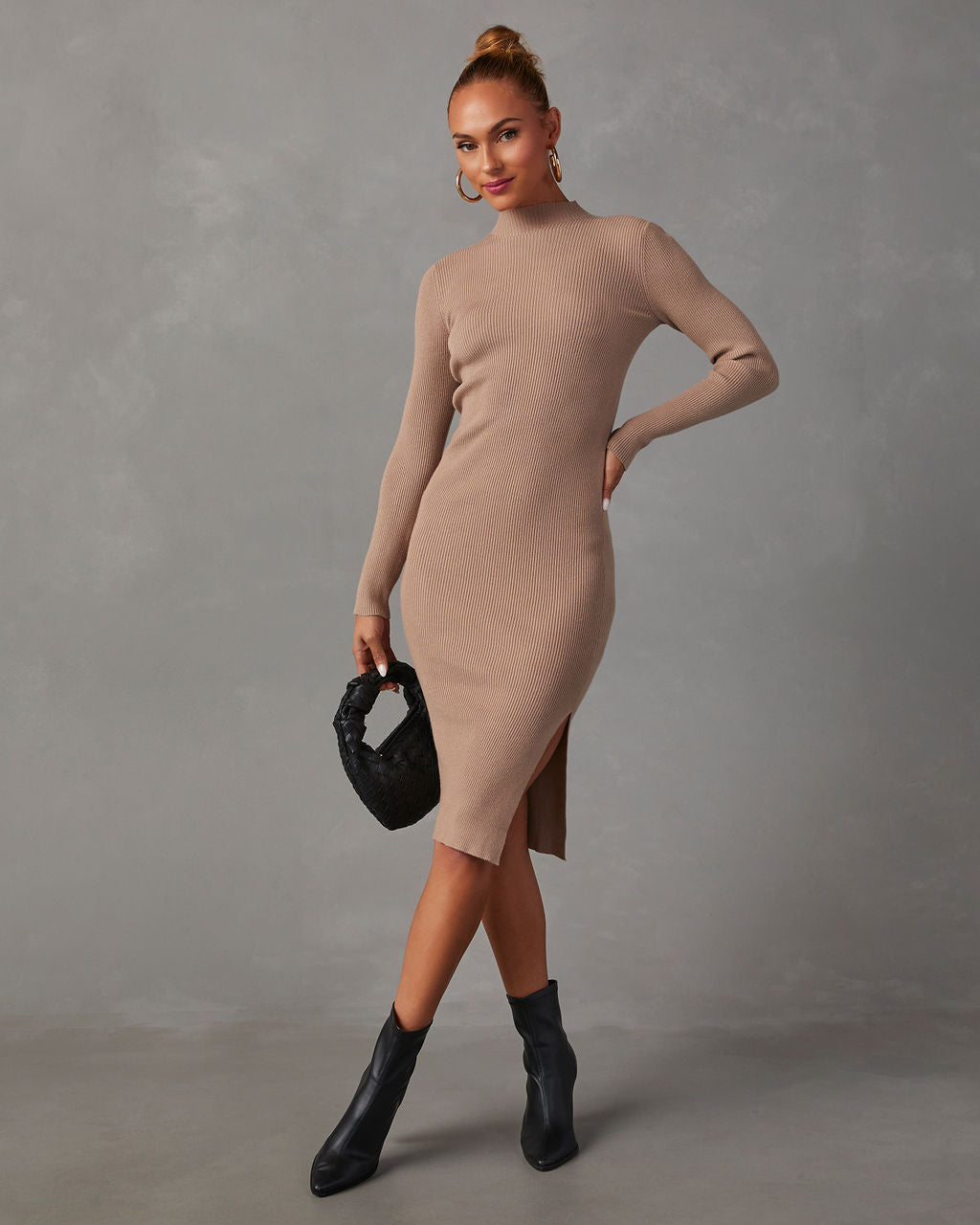 Essential Mock Neck Knit Midi Dress