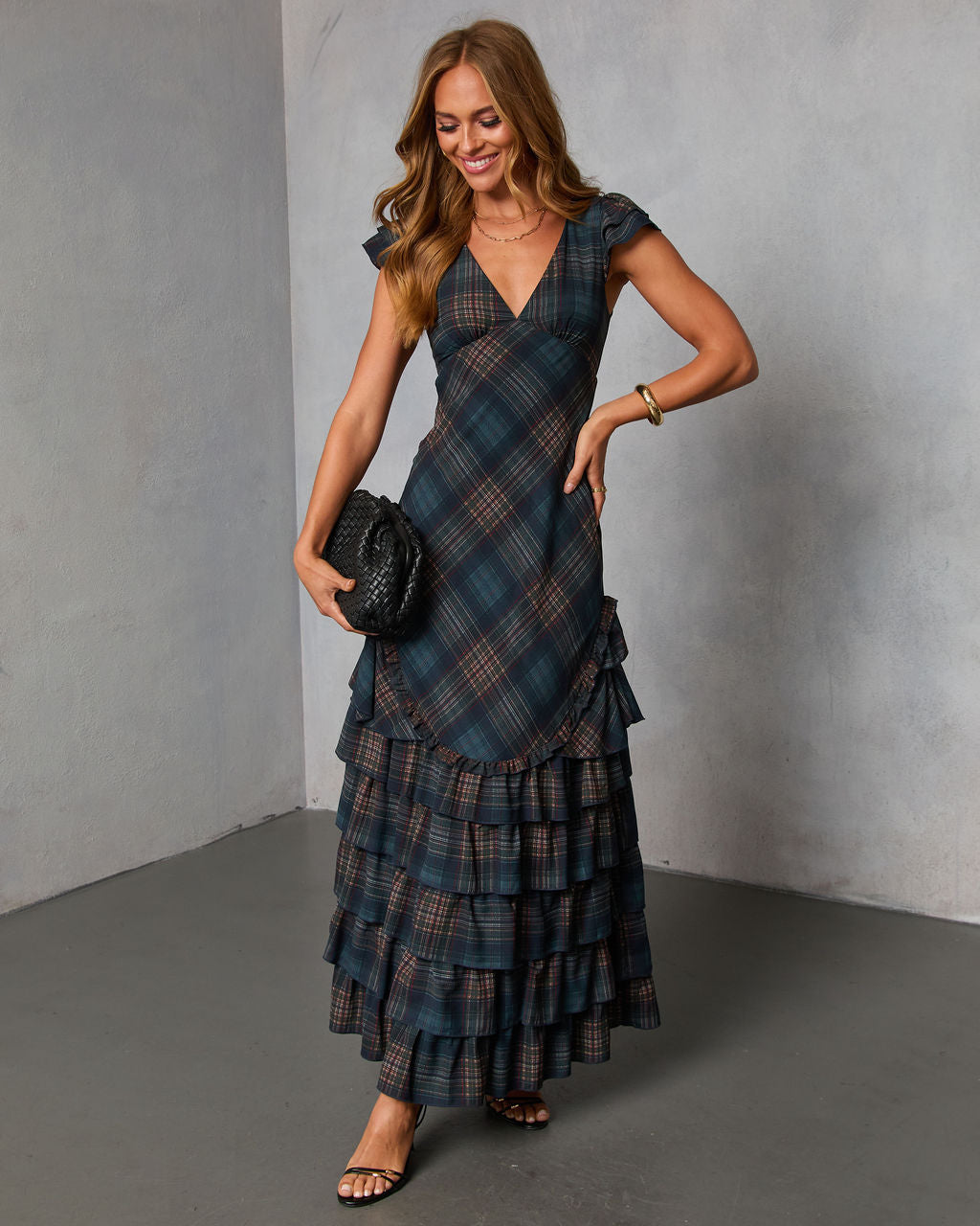 Marcellie Ruffle Plaid Maxi Dress