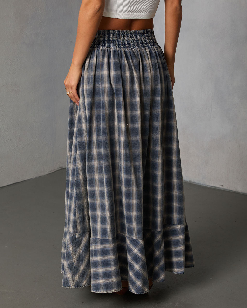Gesibella Ruffle Hem Plaid Maxi Skirt