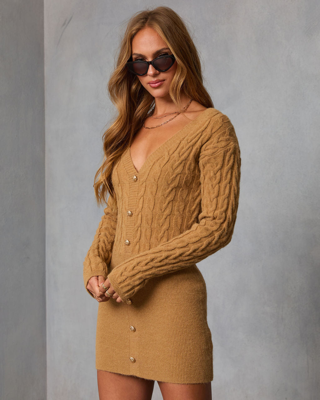 Honeyroot Cable Knit Mini Sweater Dress