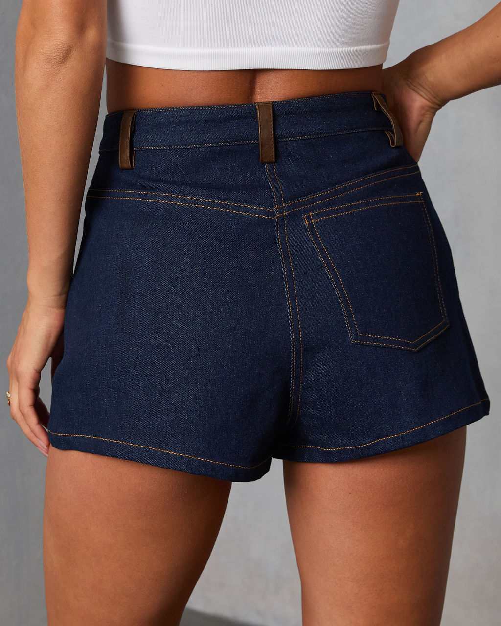 Remon Leather Trim Rigid Denim Shorts