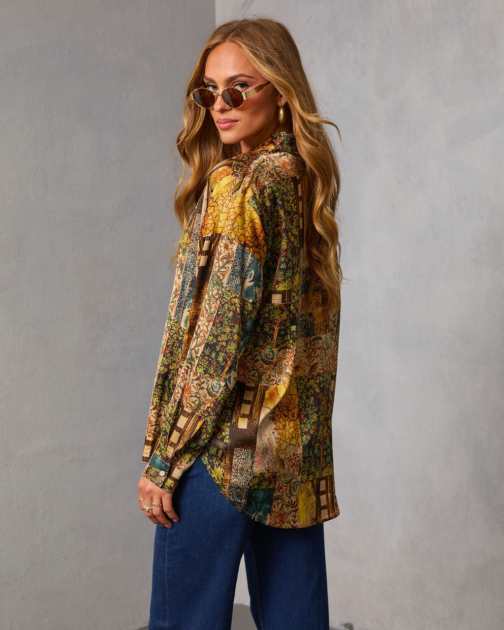Fallowed Field Multi Print Button Up Top