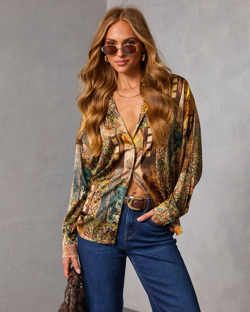 Fallowed Field Multi Print Button Up Top