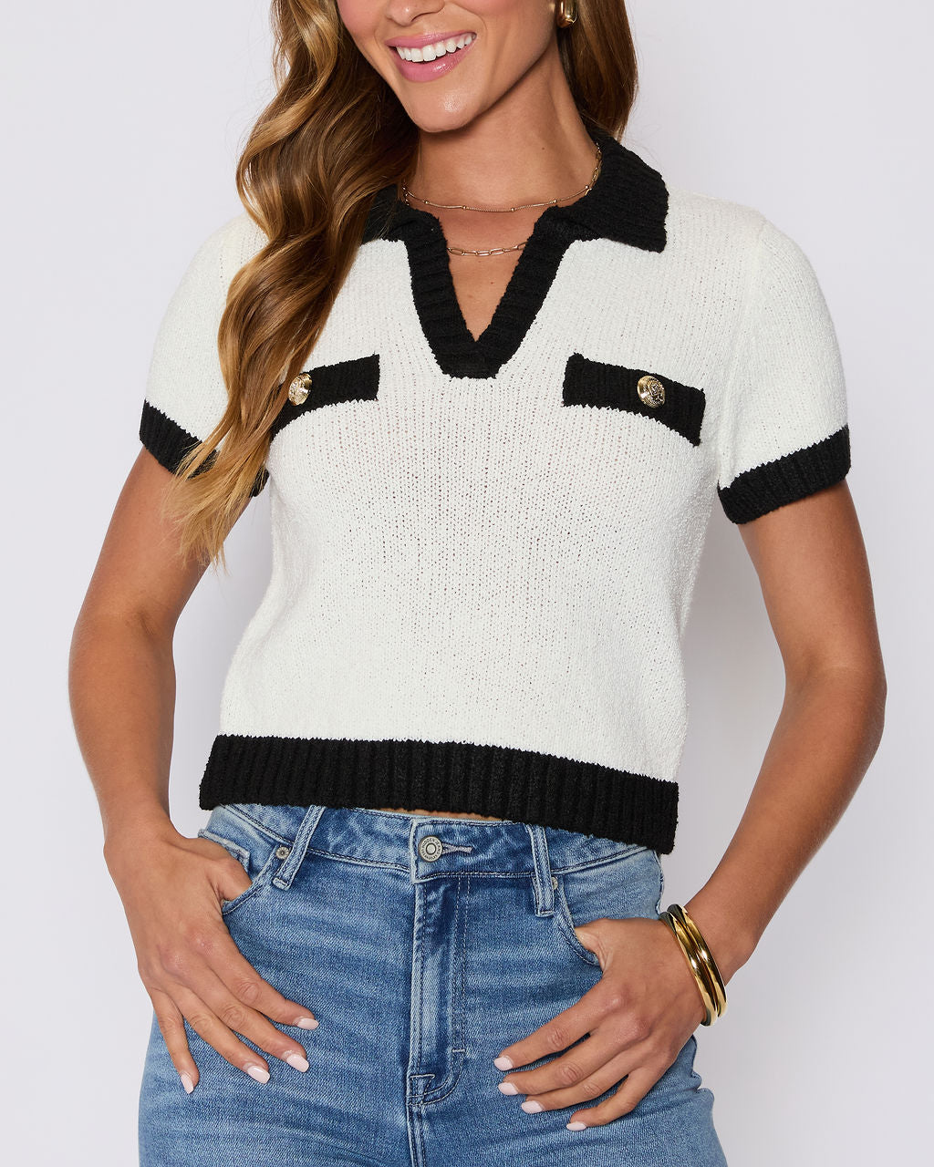 Polo Contrast Knit Top