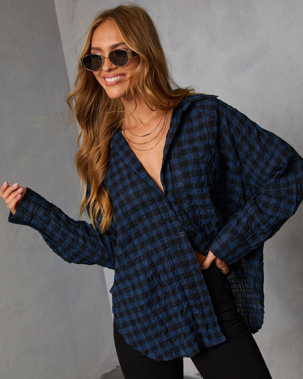 Keren Plaid Button Down Top