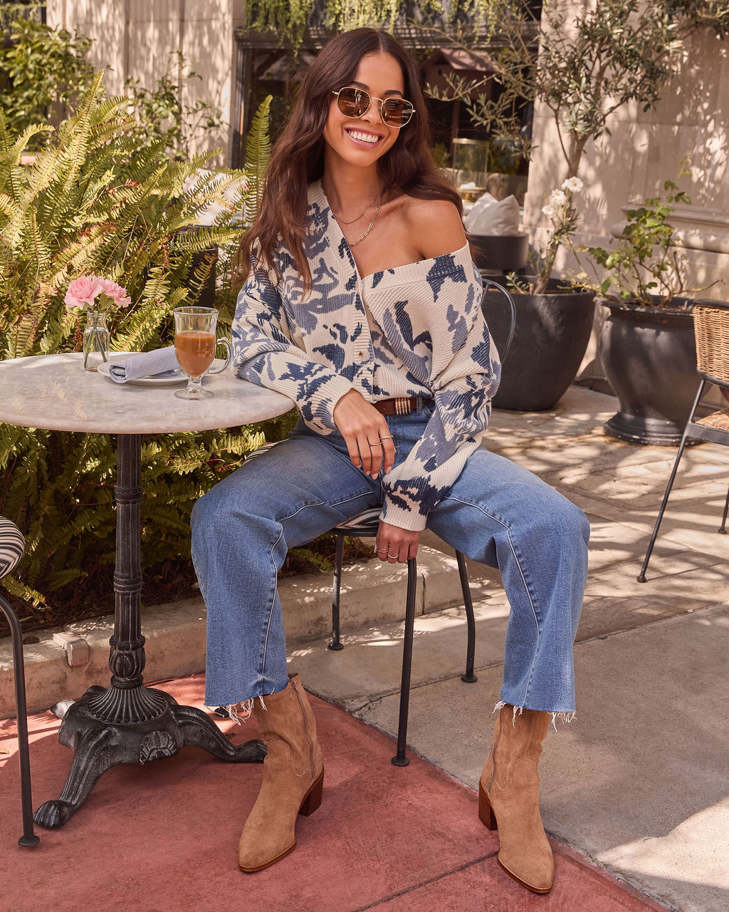 Honeyed Timber Knit Printed Cardigan