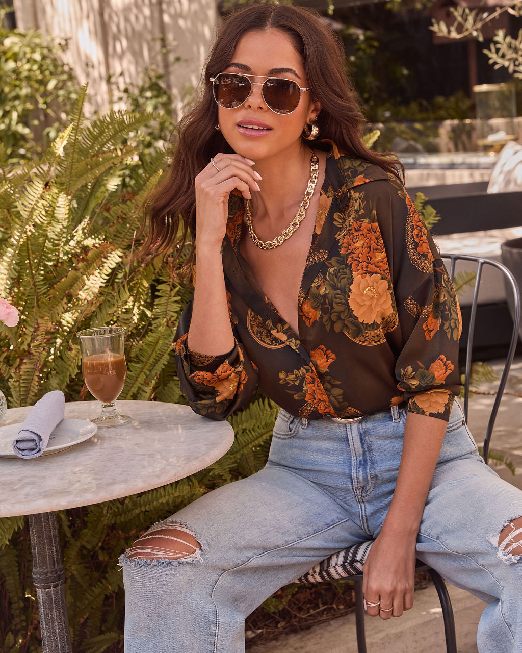 Fallowed Field Print Button Up Top