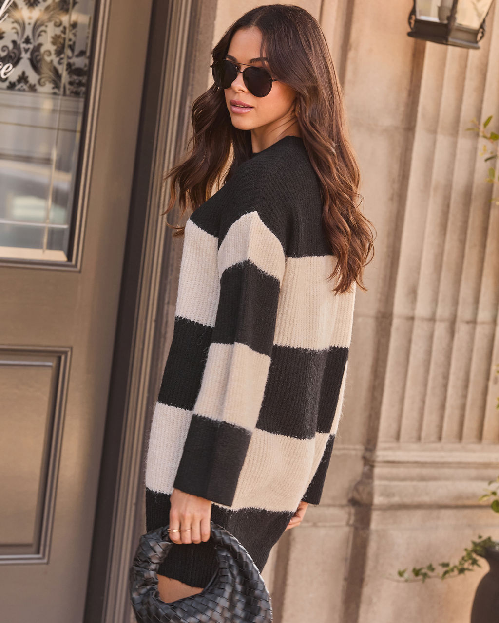 Chic Frills Contrast Stripe Sweater Dress